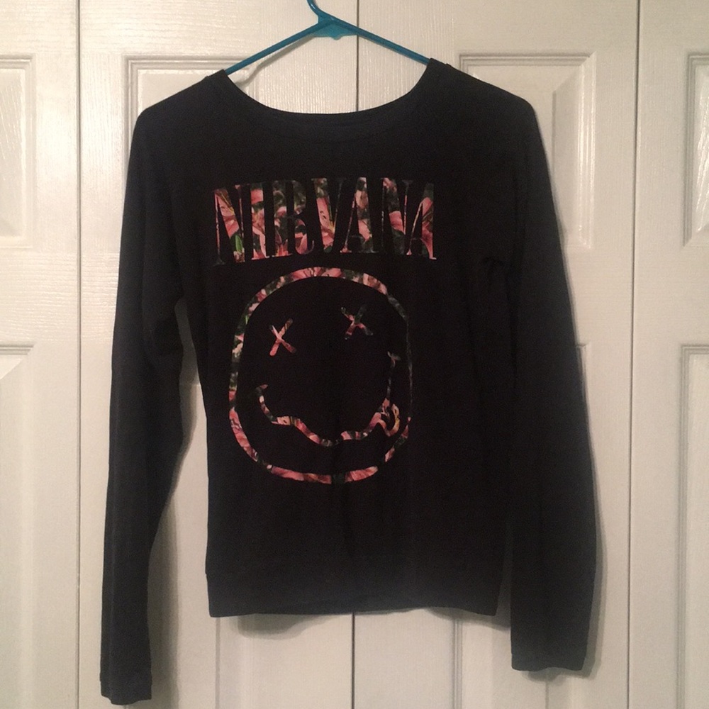Long Sleeve Black Hot Topic Black Nirvana Tee